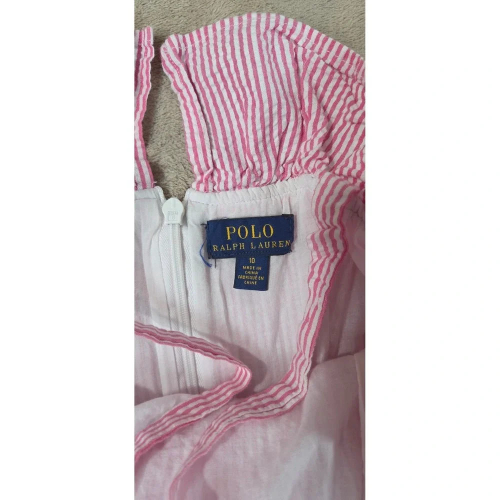 Polo Ralph Lauren Seersucker Dress Girls Size 10 Pink & White Striped Lined GOOD